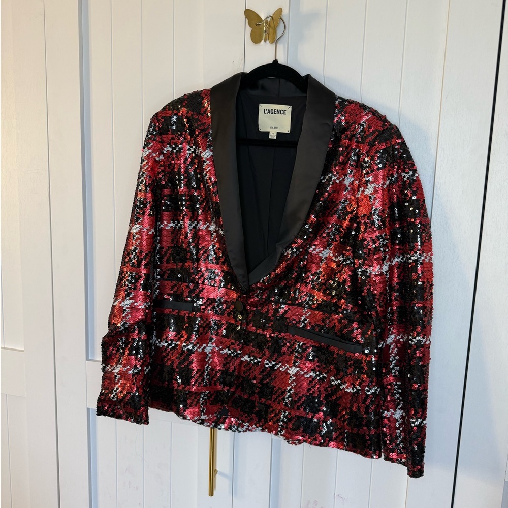 L'AGENCE Red and Black Sequin Blazer